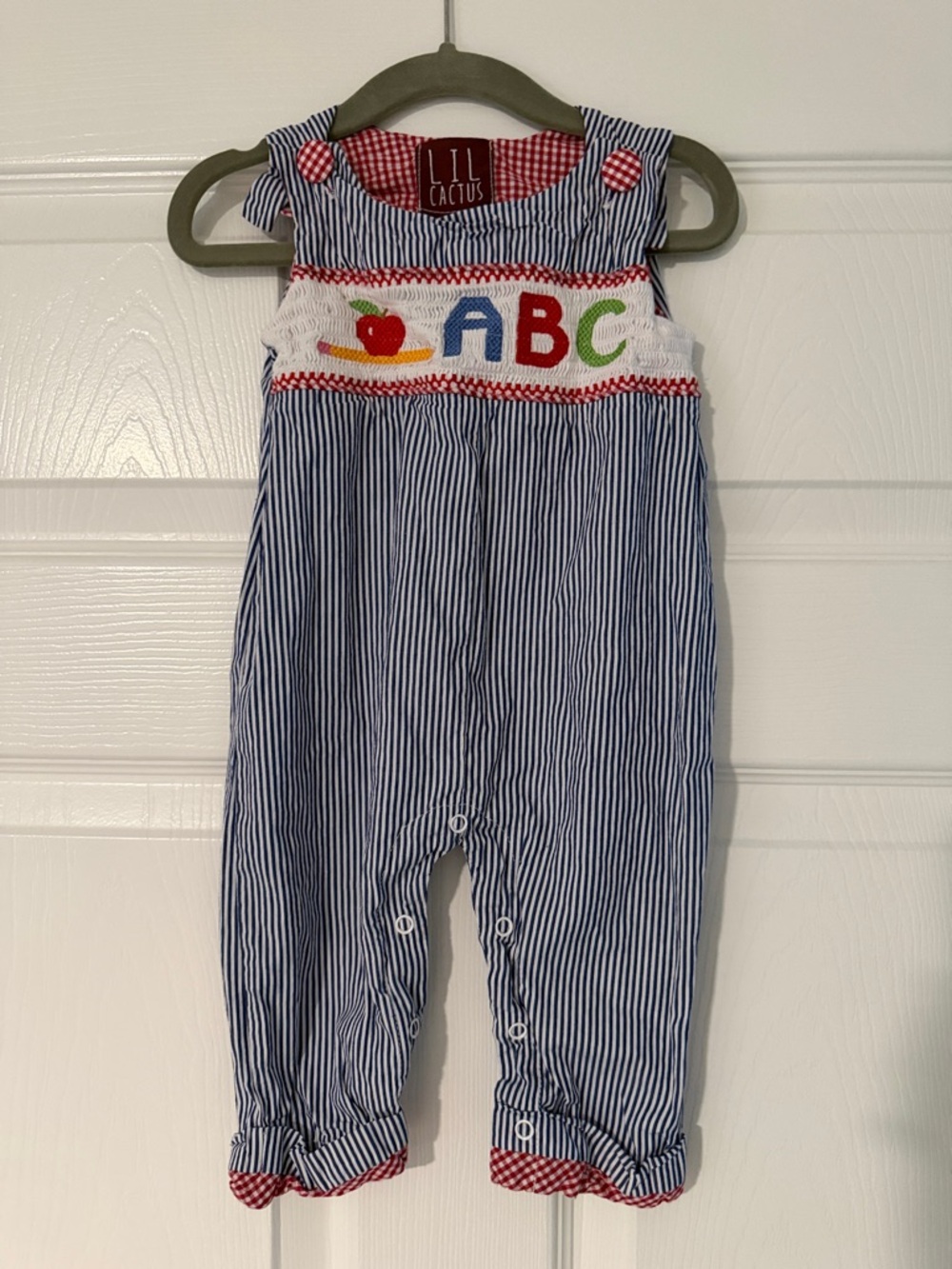Lil Cactus  Blue Stripe ABC Smocked Baby Romper - 6-12 months